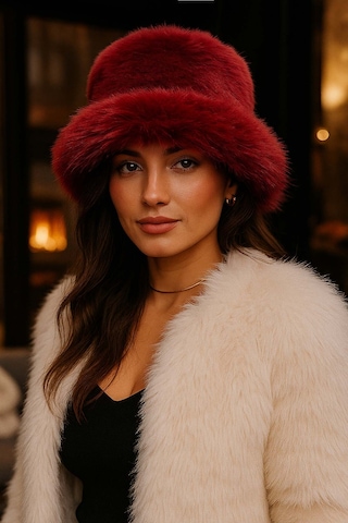 Kadın Peluş Bucket Kalpak Şapka 1143 Rkş-14 Bordo Bordo