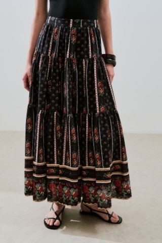 Desenli Pamuklu Katlı Etek Alma Alma