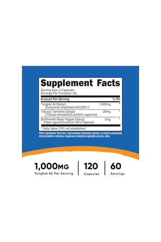 Nutricost Tongkat Ali Tribulus Mix 1000 Mg 120 Capsules