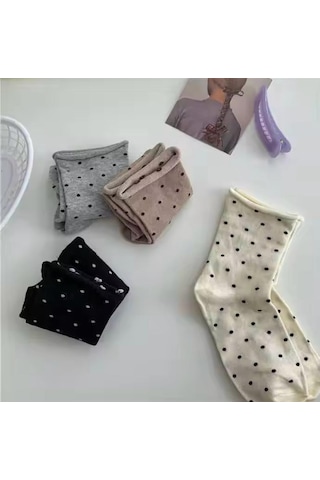Karayel Çorap Lastiksiz Puantiyeli Kadın Soket Çorap 4'çift ASORTİ