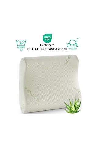 Rudu Aloevera Kılıflı Medikal, Boyun Destekli Çift Taraflı Ortopedik Visco Yastık 51x41x13-11cm 1350gr Beyaz - Yeşil