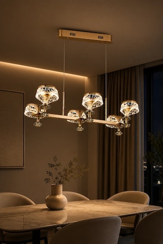 6'lı Gold Modern Premium 3 Renkli Ledli Sarkıt Avizesi Salon Mutfak Oturma Odası Şık Modelleri 28w