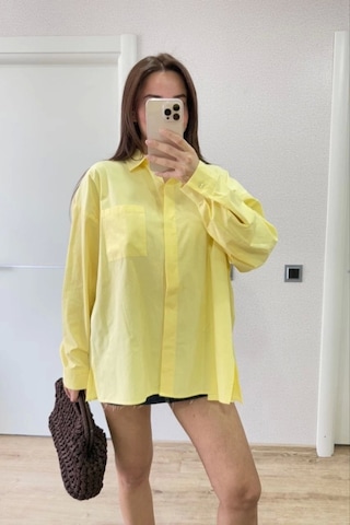 Defymoda Yakalı Yandan Yırtmaçlı Gömlek - Sarı Sarı