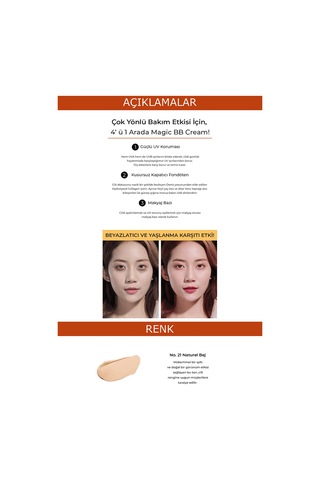 Deoproce Deniz Kolajeni İçeren Yoğun Kapatıcı BB Krem Spf50+ Pa+++ No:21 Magic BB Cream 60 ML