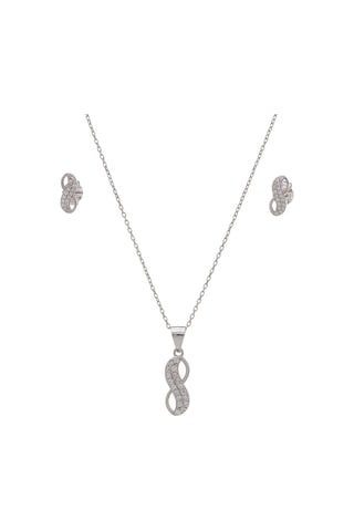 Sonsuzluk Model 925 Ayar Zirkon Taşlı Kadın 2'li Set Gümüş