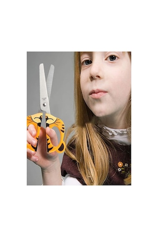 Aslan Figürlü Makas 1 Adet Bubu Küt Uç Korumalı Okul Makası Çocuk Kağıt Makası Okul Öncesi Kreş Ana Sınıfı