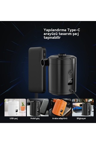 Lyon Dijital Açık Mini Hızlı Pompa Hava Yastağı Yüzme Halkası Kablosuz Taşınabiler Siyah