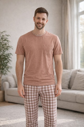 Rindahomewear Açık Kahverengi Kısa Kol Baba-oğul Cepli Pijama Takım Açık Kahverengi-80501