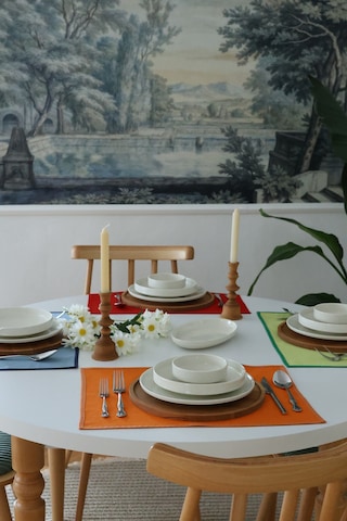 Yakacihome 4'lü Pera Turuncu Biye Detaylı Duck Keten Yıkanabilir, Leke Tutmaz Supla Amerikan Servis Seti Turuncu