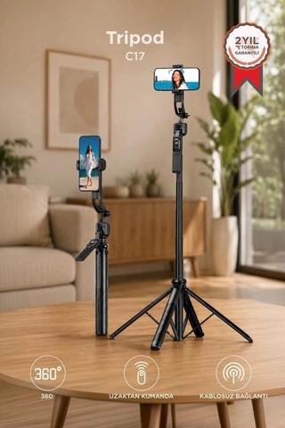 Delux Serisi Torima Tripod Çok Amaçlı 1.6m Kamera Telefon Tutucu C17 Siyah Akış Kayıt Çekimler