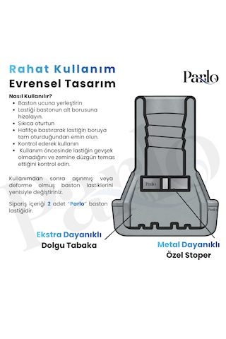 Yedek Baston Lastiği 2 Li Set Kaymaya Dirençli Metal Destekli Baston Ucu Metal Özel Stopperli Lastik
