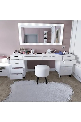 Duru Makyaj Masası Seti- 200 Cm Beyaz