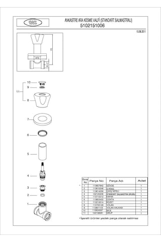 Ar & Yak 102151006 Standart Salmastralı Ankastre Arakesme Valfi Krom