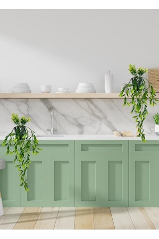 Yapay Çiçek Sarkan Fesleğen Yapraklı Bitki Küçük Siyah Saksıda Yapay Sarmaşık 55cm