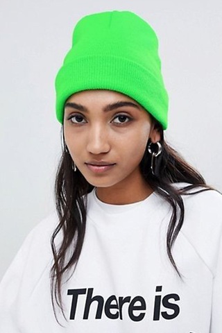 Unisex Kışlık Neon Yeşil Katlamalı Bere Neon Yeşil