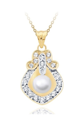 Diamond Line - Gülaylar - Sarı Altın 14 Ayar Incili Kolye Standart N11.23816