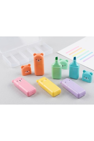 Ayıcık Figürlü 6'lı Minik Fosforlu Pastel Kalem Seti Çok Renkli
