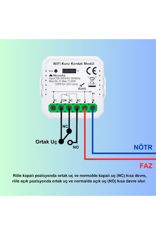 Tuya Uyumlu Wifi Kuru Kontak Modül - No Nc