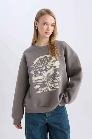 DeFacto Coool Oversize Geniş Kalıp Bisiklet Yaka Baskılı Kalın Sweatshirt D5385AX24AUGR310 Gri