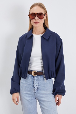 Fullamoda Fermuarlı Polo Yaka Bomber Ceket Lacivert