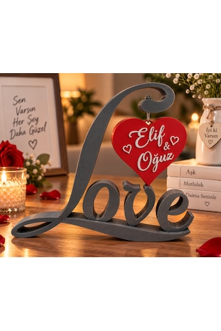 Kişiye Özel Love Dekorasyon Süsü İsim Yazılı Kalp Masa Süsü Sevgiliye Yıl Dönümü Hediyesi Romantik Dekor 0