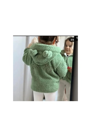 Azra Peluş Ayıcıklı Mont Yeşil