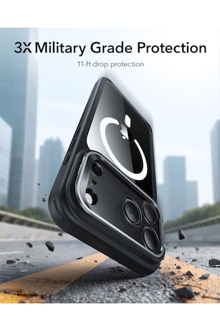 Esr Apple Uyumlu iPhone 17 Pro Max Hybrid Magsafe Standlı Kılıf - Kamera Kontrol Butonu - Şeffaf Siyah Şeffaf Siyah