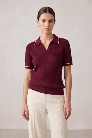 Rovebella Incanto Polo Yaka Saç Örgü Bordo Triko Bluz