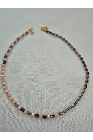 Gri Bej Boncuk Bayan Kolye