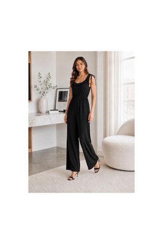 Unika Boutique Kadın Bürümcük Askılı Fırfırlı Bol Paça Tulum Siyah