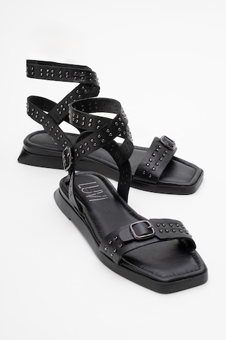 Luvishoes Carril Siyah Hakiki Deri Troklu Kadın Sandalet Siyah