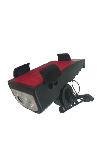 Bisiklet Far 160 Lumen + Korna 130 Desibel + Telefon Tutucu Siyah - Kırmızı