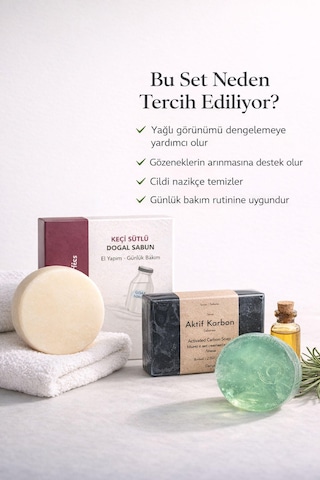 Doğal Sabun Seti 3 Lü Bakım Paketi Aktif Karbon /çay Ağacı /keçi Sütlü Keçi Sütü