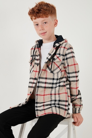 Lela Kapüşonlu Çift Cepli Ekoseli Oduncu Erkek Çocuk Gömlek Cf25W81786 Bej