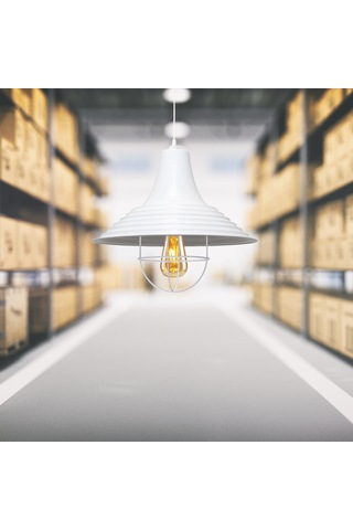 Endüstriyel Solid Metal Kafesli Sarkıt Avize Beyaz Mutfak Ofis Depo Antre Beyaz