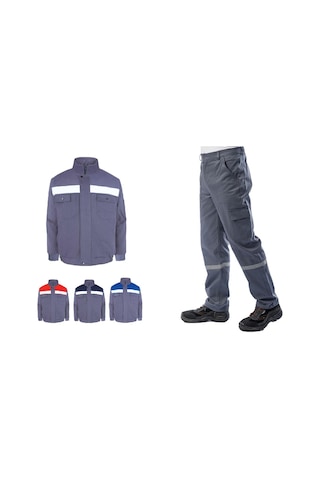 Kışlık İş Takımı Çok Cepli İç Yapısı Polarlı Reflektörlü İş Montu Ve 7/7 İş Pantolonu Gri Renk Yüzde Yüz Pamuk 3117-2958