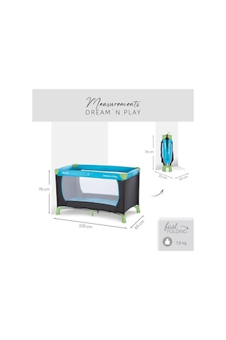Hauck Dream N Play Seyahat Yatağı/doğumdan İtibaren 15 Kg A Kadar Bebek ve Çocuklar İçin 120 x 60 CM Hafif- Katlanarak Kompakt Şekil Alır Taşıma Çant 60 x120