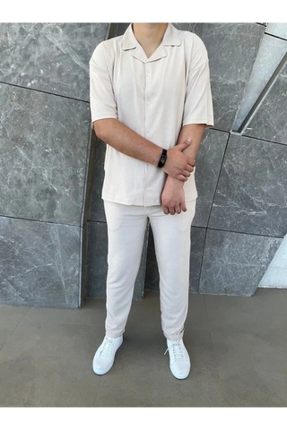 Lulikwear Erkek Baggy Pantolon ve Gömlek Takım Bej