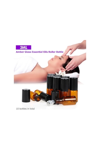 Tenfowee 10'lu Paket Amber Cam Esans Yağı Şişesi - 3ml, Damlalık Ve Açacak İçerir, Taşınabilir Tasarım Siyah