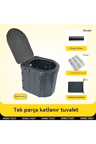 Açık Kamp Taşınabilir Katlanabilir Tuvalet Siyah