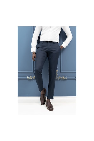 Notra Slimfit Pamuklu Kendinden Çizgili Mevsimlik Kumaş Pantolon Lacivert