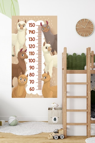Lama Temalı Dekoratif Çocuk Boy Ölçer Sticker Duvar Cetveli Takip Çizelgesi