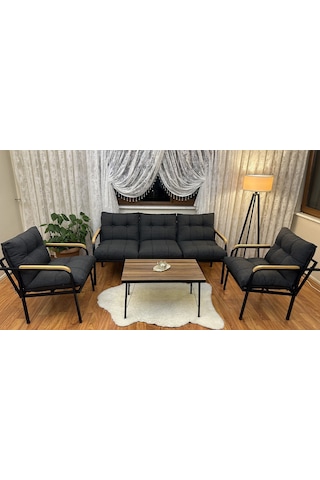 Modern Style Home Modern Sarıyer Balkon, Bahçe, Cafe - Metal Kanepe Koltuk Takımı - 3+1+1+ Sehpa Antrasit Modernk032 Antrasit