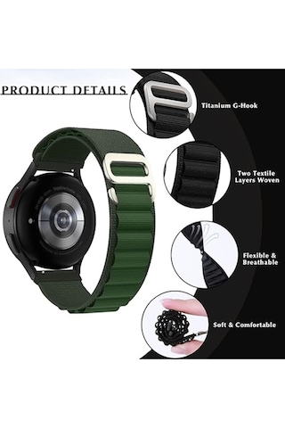 Samsung Uyumlu Galaxy Watch 6 4 5 7 Fe 40 42 44 46mm Alpine Loop Kumaş Kancalı Kordon