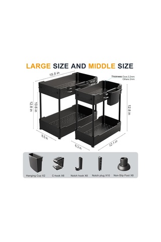 2'li Paket Lavabo Düzenleyici, Kancalı Banyo Dolabı Düzenleyici Altında, Mutfak Banyo İçin Çok Amaçlı Depolama Çok Renkli