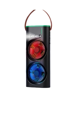 Mey İthalat Usb Şarjlı Çift Başlıklı Buharlı Masaüstü Fan Sessiz Serinletici Işıklı Fan