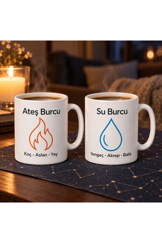 Storeşahin Ateş Burcu Ve Su Burcu 2'li Porselen Kupa Seti - Model 408 Shn0720 Çok Renkli