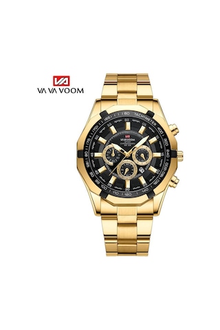 Altın Va Va Voom Kuvars Kol Saatleri Moda Erkek Izle İş Tarzı Paslanmaz Çelik Kayış Takvim Kadran Kuvars Hareketi Kol Saati