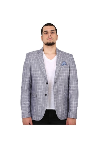 Sposo 5137 Dar Kalıp Kareli Gri Erkek Blazer Ceket Gri