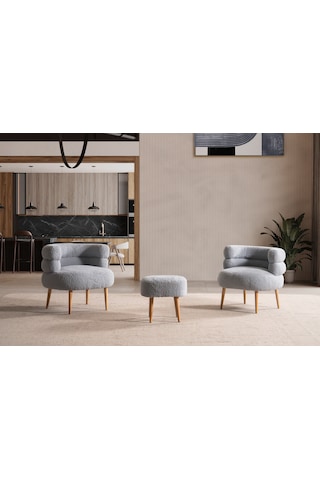 Barel Özel Tasarım Çay Seti Koltuk Takımı,berjer Ve Puf Ofis Balkon Cafe Bahçe Salon Mobilyası 3 Lü Takım Gri Gri